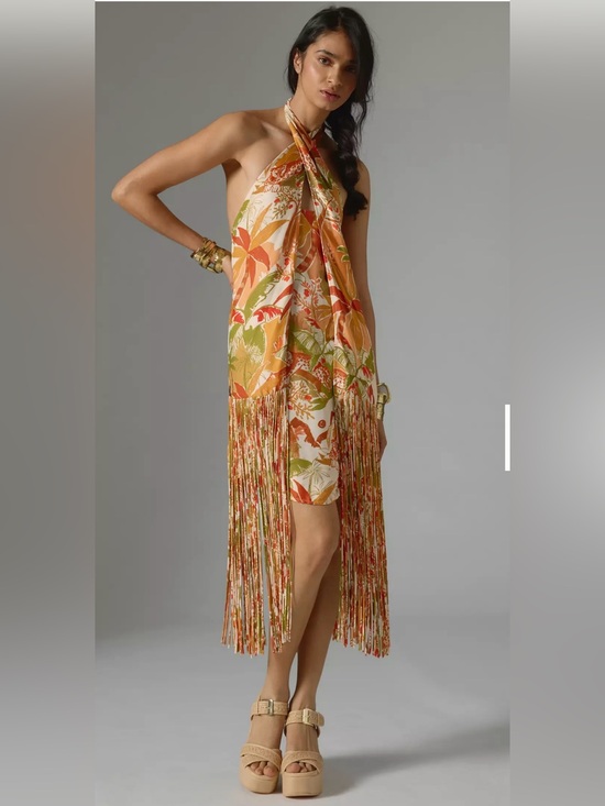 FARM Rio Dresses & Skirts - FARM Rio Fringe Leopard Forest Halter Mini Dress Size Small NEW